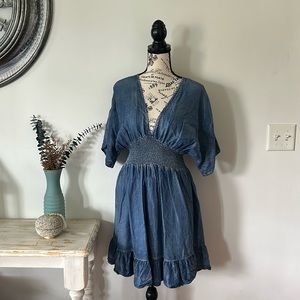 She + Sky Chambray Smocked Waist Dress Women's size L